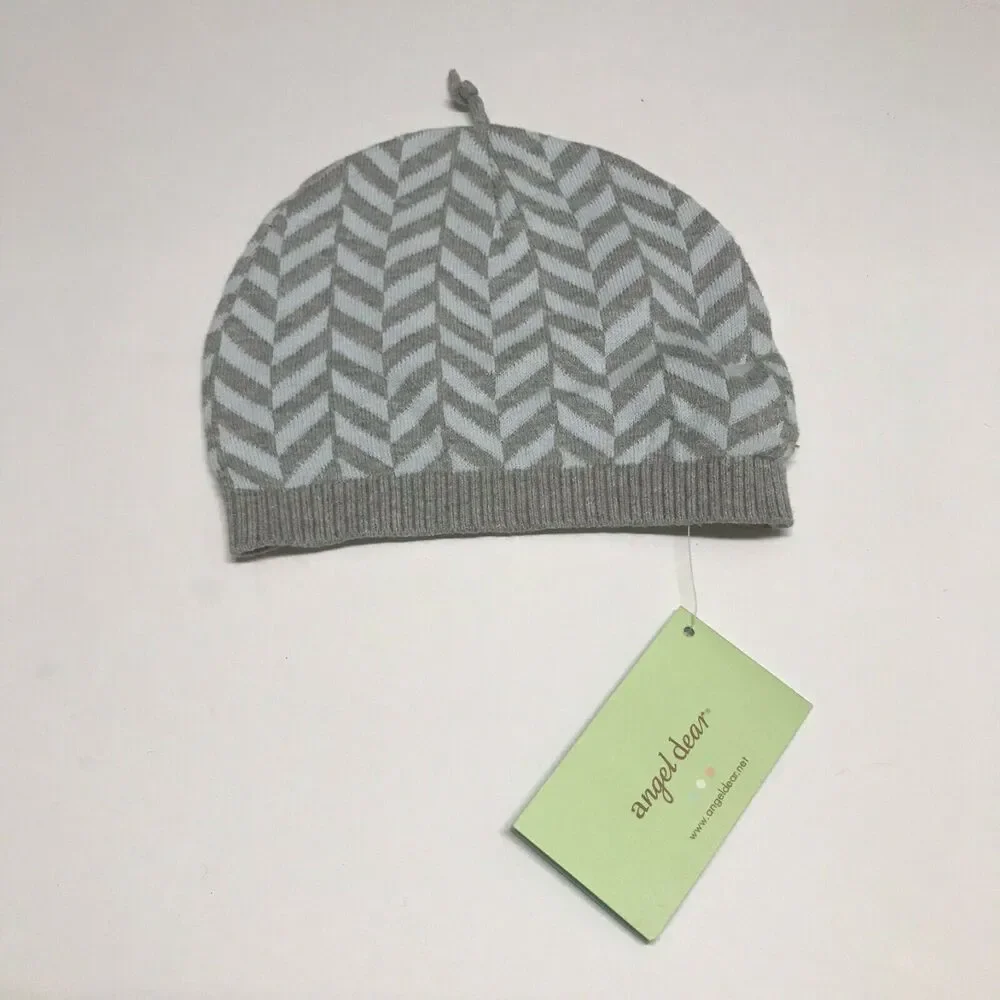 Toddler Boys Angel Dear Blue Gray Striped Knit Hat Beanie NEW‎ 2 Angled
